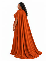 ChicSew Sweetheart Ruched Mermaid Soft Satin Floor-Length Bridesmaid Dresses With Long Cape