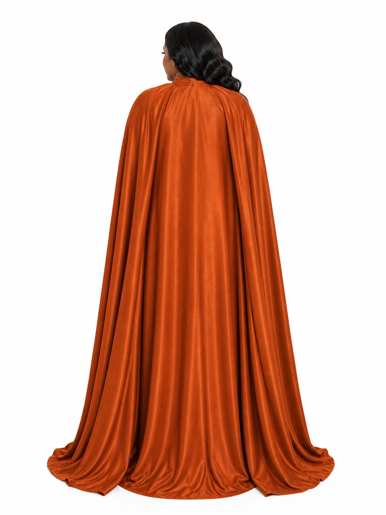 ChicSew Sweetheart Ruched Mermaid Soft Satin Floor-Length Bridesmaid Dresses With Long Cape