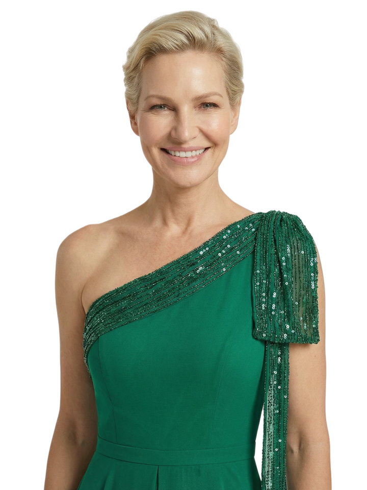 Modern One Shoulder Sequin A-Line Chiffon Mother Of The Bride Dress