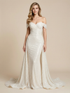 Mermaid V-neck Off Shoulder Ruched Maxi Long Satin And Sequin Wedding Dresses Online