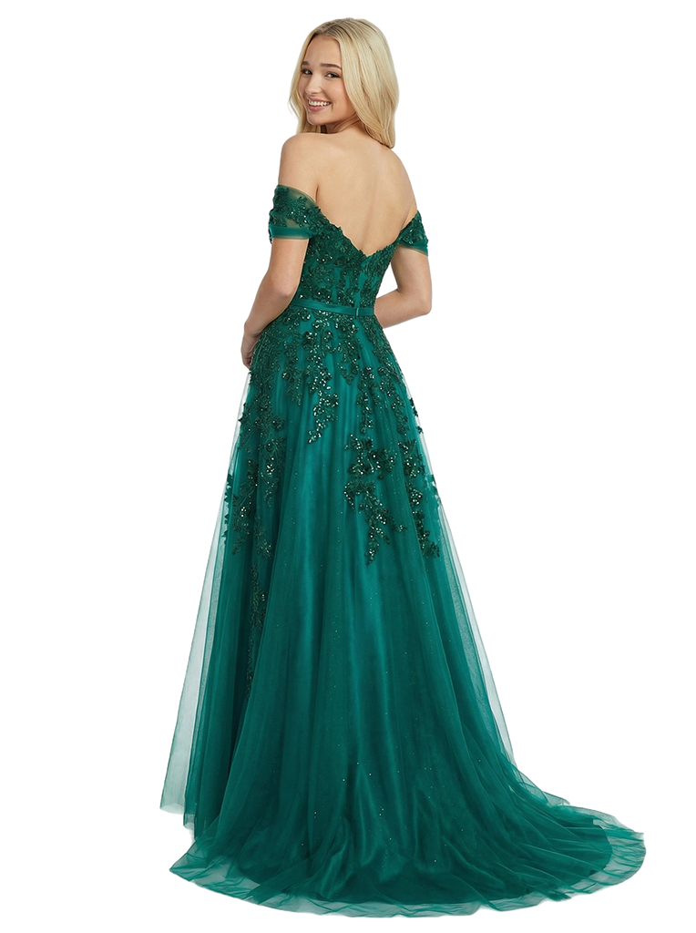 Shimmering Sweetheart Off Shoulder A-Line Tulle Lace Beaded Prom Gown