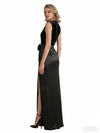Elegant Velvet And Soft Satin V-Neck Mermaid Side Slit Long Evening Dresses For Women