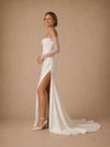 ChicSew Sexy Ruching Long Sleeves Satin Mermaid Floor-Length Wedding Dress With Side Slit