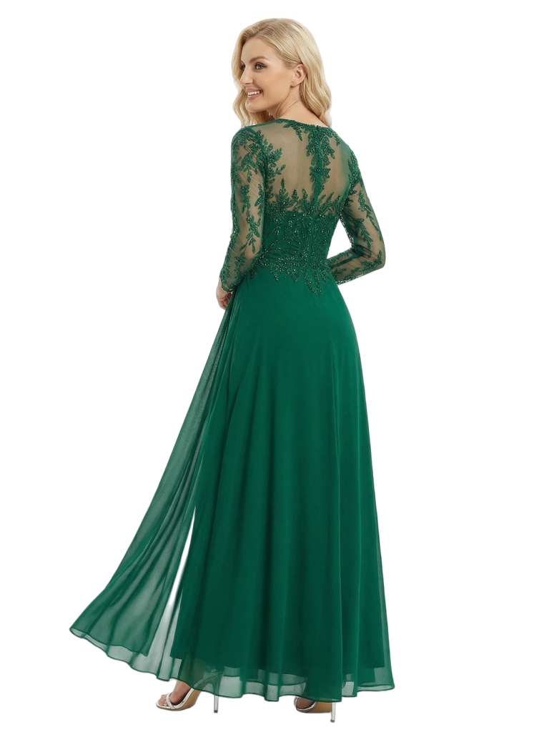 Modern Long Sleeves Lace Beaded V-Neck A-Line Mother Of The Bride Dresses