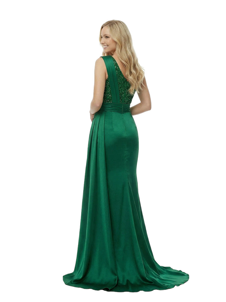 Stunning One Shoulder Sequin Satin Prom Gown Unique Mermaid Long Dress With Waist Drape