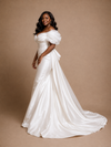 ChicSew Elegant Off The Shoulder Ruching Sleeveless Mermaid Satin Wedding Dress