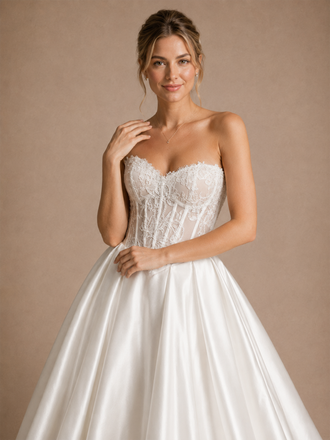 ChicSew Fancy Sweetheart Boning Sleeveless Lace Satin A-Line Maxi Wedding Dress
