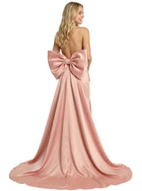 Stunning Side Slit Bow Knot Open Back Satin Prom Gown Unique Mermaid Long Dress Overskirt