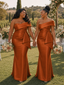 ChicSew Sexy Off Shoulder Mermaid Soft Satin Long Bridesmaid Dresses With Ruffle