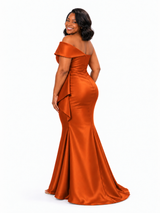 ChicSew Sexy Off Shoulder Mermaid Soft Satin Long Bridesmaid Dresses With Ruffle