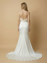 Mermaid Spaghetti Straps Square Side Slit Ruched Maxi Long Satin Wedding Dresses Online