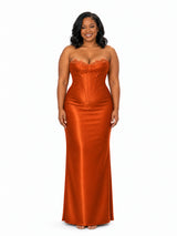 ChicSew Sweetheart Lace Appliques Mermaid Soft Satin Maxi Bridesmaid Dresses With Boning