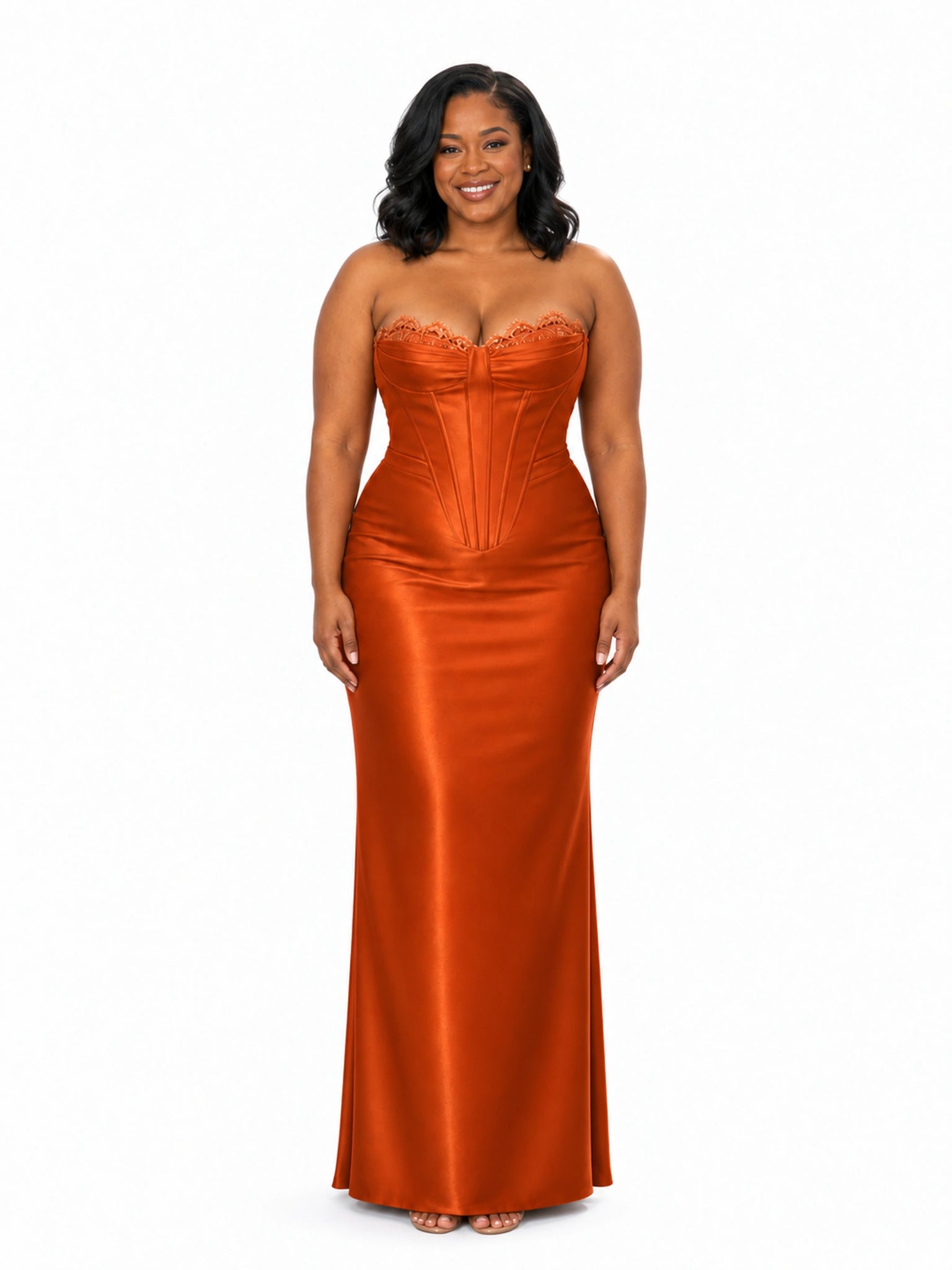 ChicSew Sweetheart Lace Appliques Mermaid Soft Satin Maxi Bridesmaid Dresses With Boning