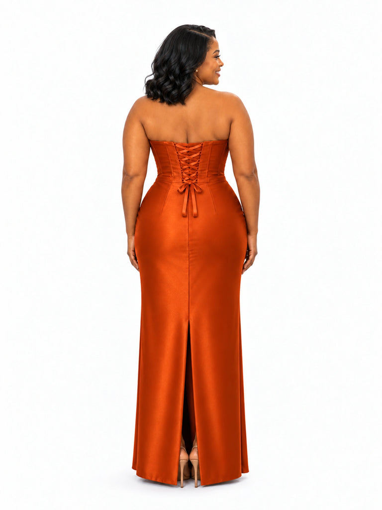 ChicSew Sweetheart Lace Appliques Mermaid Soft Satin Maxi Bridesmaid Dresses With Boning