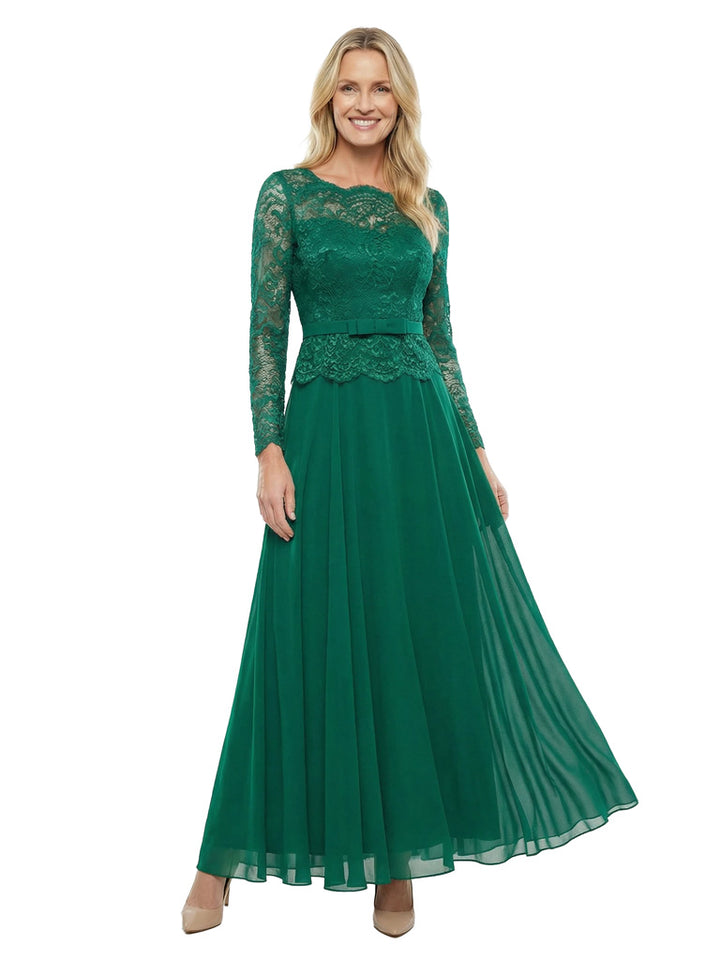 Fancy Scoop Long Sleeves A-Line Mother of The Bride Chiffon Gown