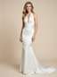 Mermaid Halter V-Neck Ruched Maxi Long Satin Wedding Dresses Online