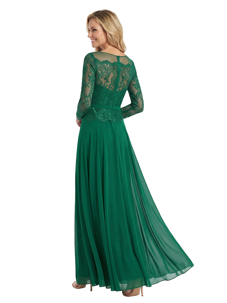Fancy Scoop Long Sleeves A-Line Mother of The Bride Chiffon Gown