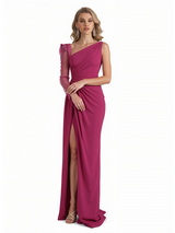 Sexy Asymmetrical Long Sleeve Mermaid Jersey Long Formal Dresses For Women