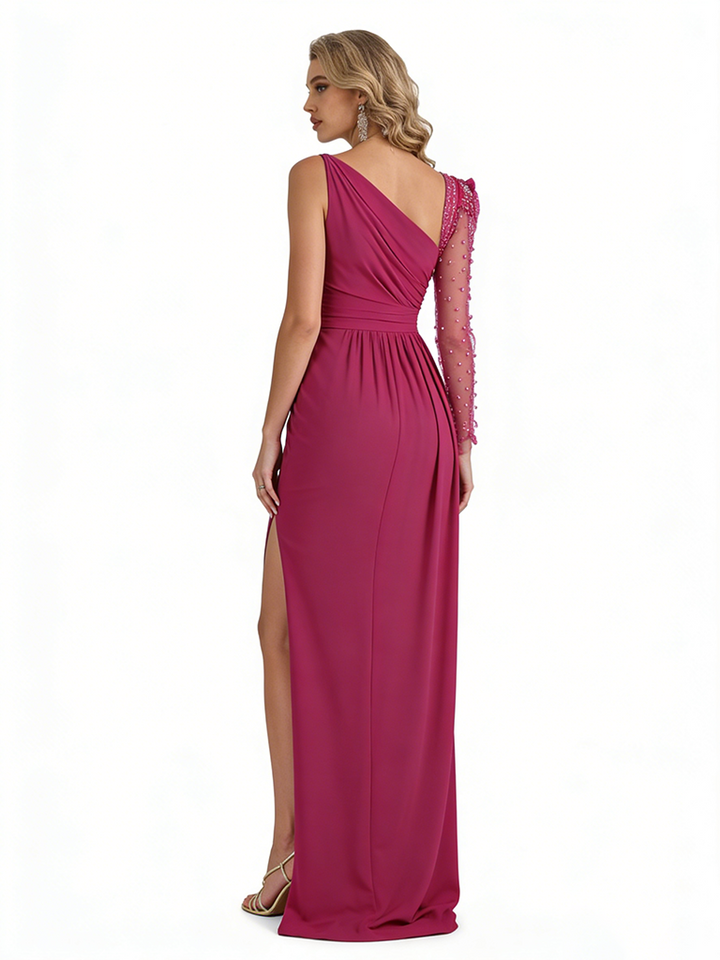 Sexy Asymmetrical Long Sleeve Mermaid Jersey Long Formal Dresses For Women