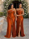 ChicSew Strapless Ruching Rhinestone Mermaid Soft Satin Maxi Bridesmaid Dresses With Slit