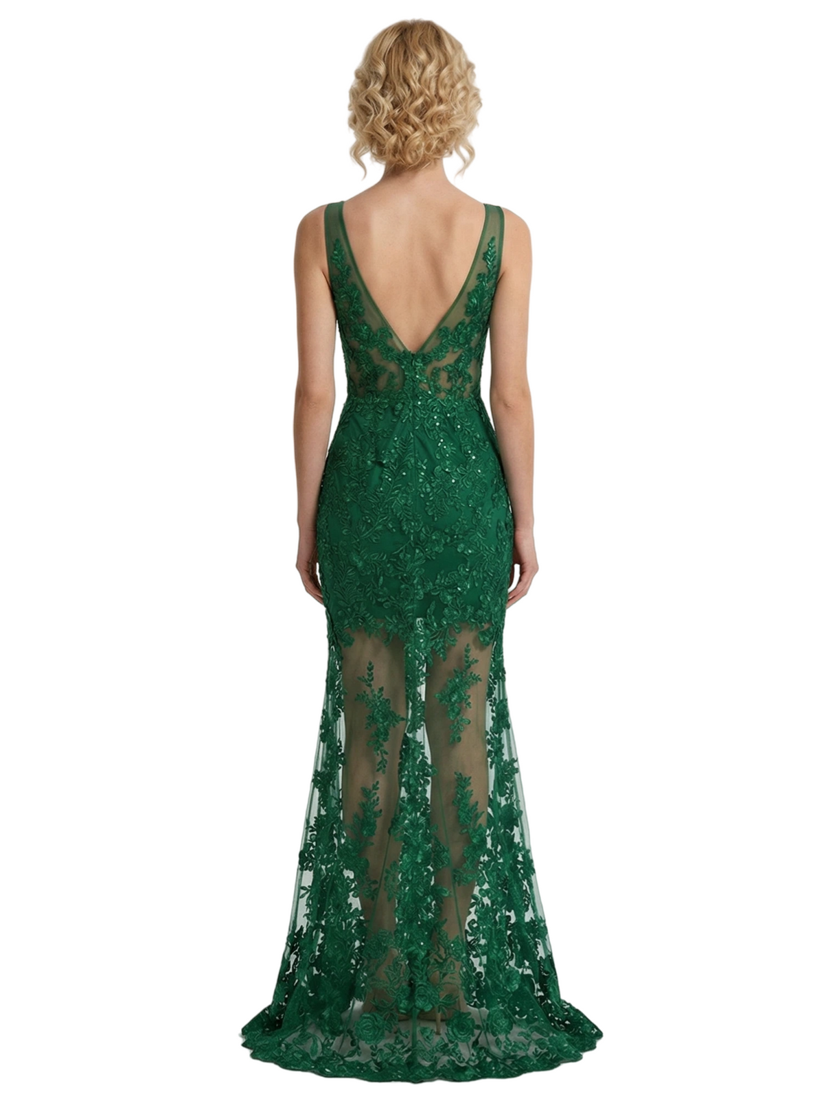 Sexy V-Neck Sleeveless Side Slit Mermaid Prom Dress With 3D Floral Lace Appliques