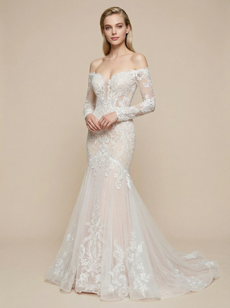 Mermaid V-Neck Boning Long Sleeves Maxi Long Lace Wedding Dresses Online