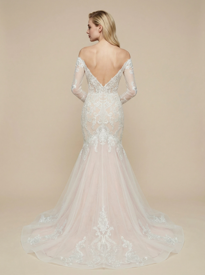 Mermaid V-Neck Boning Long Sleeves Maxi Long Lace Wedding Dresses Online