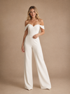 ChicSew Modern Off The Shoulder Sleeveless Crepe Floor-Length Wedding Jumpsuit