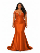 ChicSew Sweetheart Off Shoulder Lace Appliques Mermaid Soft Satin Maxi Bridesmaid Dresses