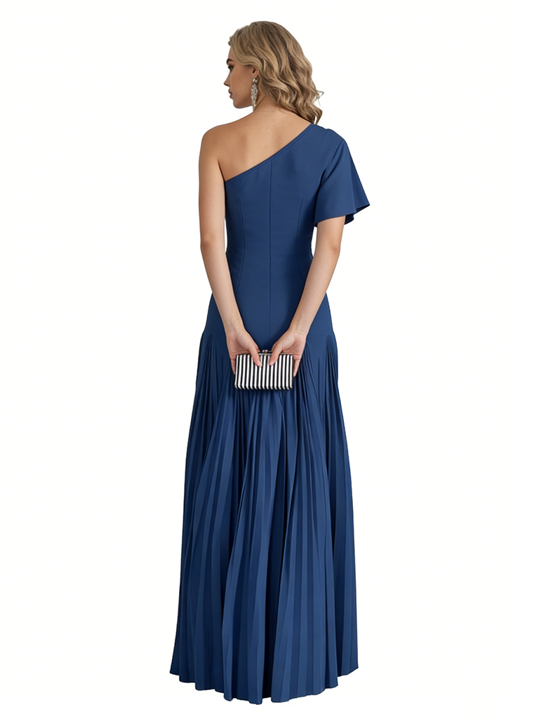 Elegant One Shoulder Flutter Sleeve Chiffon A-line Long Mother of The Bride Dresses