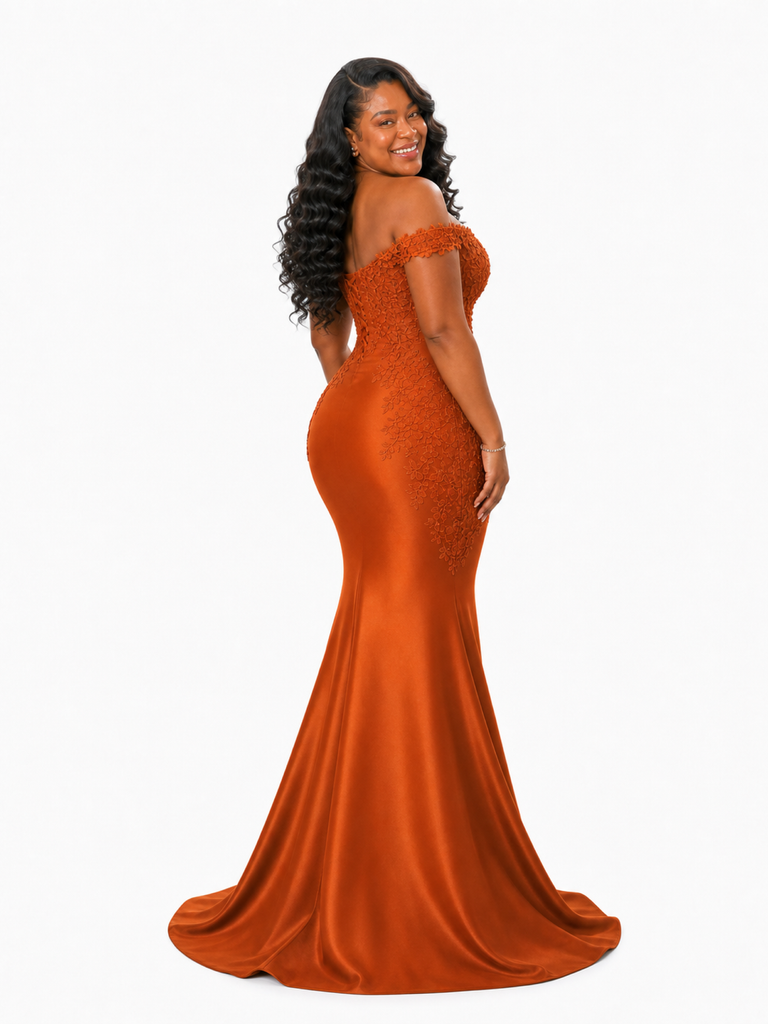 ChicSew Sweetheart Off Shoulder Lace Appliques Mermaid Soft Satin Maxi Bridesmaid Dresses