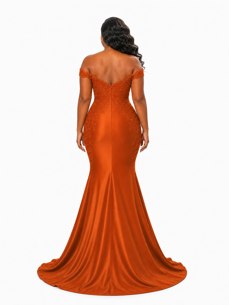 ChicSew Sweetheart Off Shoulder Lace Appliques Mermaid Soft Satin Maxi Bridesmaid Dresses