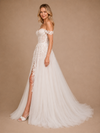 ChicSew Fancy Off The Shoulder Boning Side Slit Lace Tulle Maxi A-Line Wedding Dress