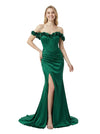 Beautiful Off Shoulder  Boning  Prom Dress with 3D Floral Appliques and High Slit