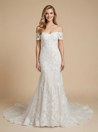 Mermaid Off Shoulder Open Back Maxi Long Lace Wedding Dresses Online