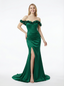 Sweet Satin Off Shoulder Boning Ruched Mermaid Side Slit Long Party Prom Dresses