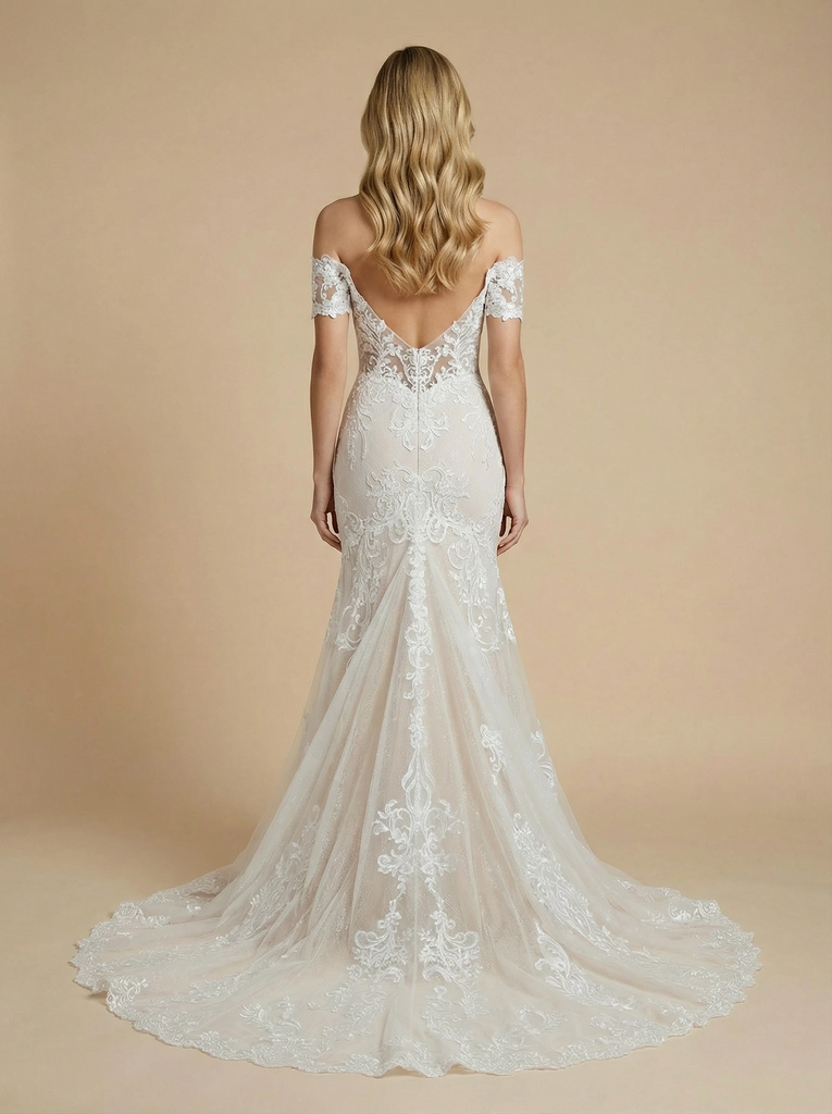 Mermaid Off Shoulder Open Back Maxi Long Lace Wedding Dresses Online