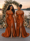 ChicSew Sexy Off Shoulder Side Slit Mermaid Soft Satin Floor-Length Bridesmaid Dresses