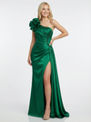 Sweet Satin One Shoulder Ruched Mermaid Side Slit Long Party Prom Dresses