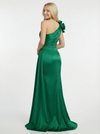 Sweet Satin One Shoulder Ruched Mermaid Side Slit Long Party Prom Dresses
