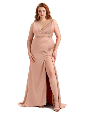 Rose Gold Spaghetti Straps Satin Bridesmaid Dresses