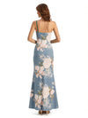Simple One Shoulder Side Slit Sleeveless Mermaid Floral Satin Maxi Floral Formal Dresses For Women
