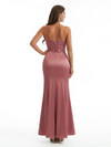 Modern Strapless Mermaid Sweetheart Ruched Satin Long Formal Dresses Side Slit