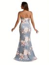 Trendy Sweetheart Strapless Side Slit Mermaid Long Satin Floral Formal Dresses For Women