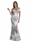 Sexy Off Shoulder Mermaid Long Satin Floral Formal Dresses For Women