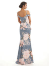 Trendy Cold Shoulder Side Slit Mermaid Floral Satin Maxi Floral Formal Dresses For Ladies
