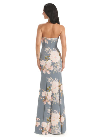 Sexy Sweetheart Side Slit Mermaid Long Satin Floral Formal Dresses For Women