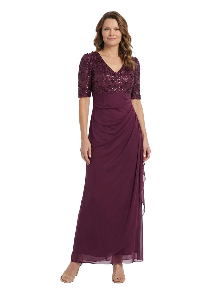 ChicSew Short Sleeve Sequined V-Neck Chiffon Mother Of The Bride Gown With Ruffle