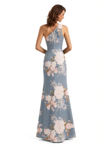 Simple One Shoulder Side Slit Mermaid Floral Satin Maxi Floral Formal Dresses For Women