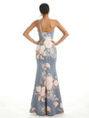 Elegant One Shoulder Side Slit Mermaid Floral Satin Maxi Floral Formal Dresses For Women